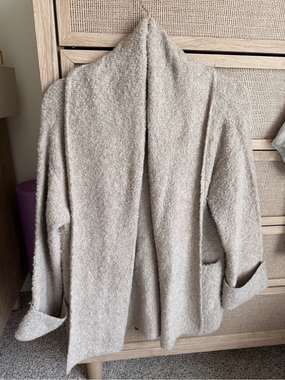 Abercrombie & Fitch Open-Front Bouclé Cardigan - Oatmeal